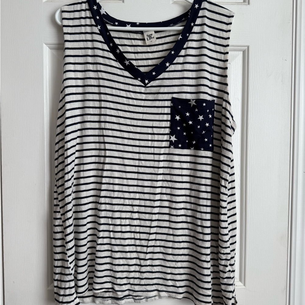 Sew In Love Navy and White Star Striped Top